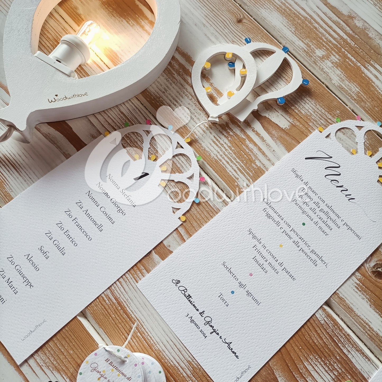 menu e tableau card luminarie fatte a mano a Taranto